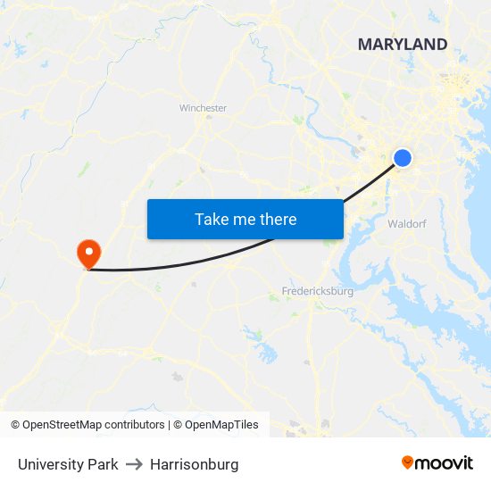 University Park to Harrisonburg map