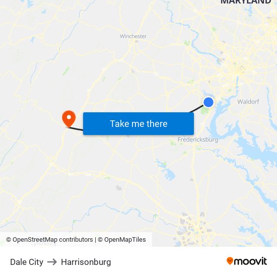 Dale City to Harrisonburg map