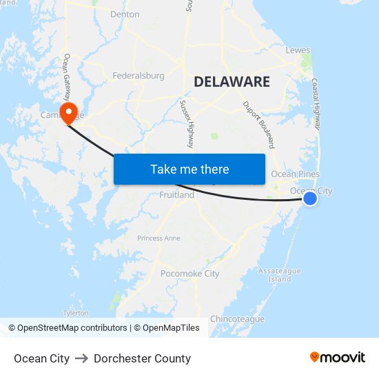 Ocean City to Dorchester County map