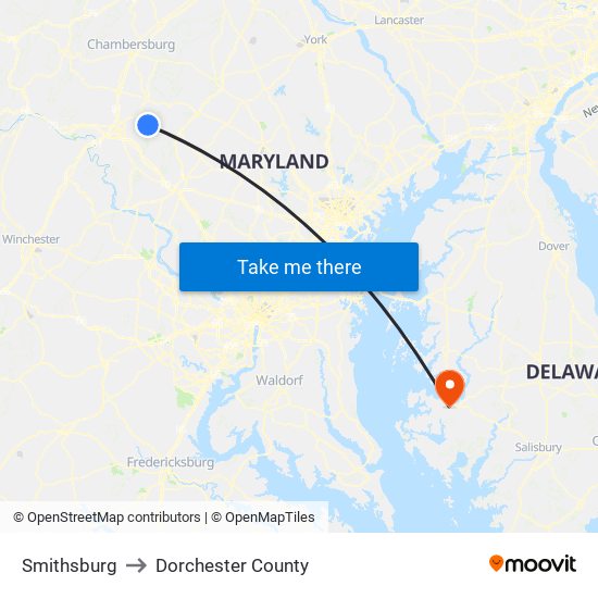 Smithsburg to Dorchester County map