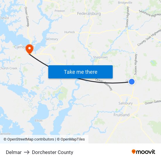 Delmar to Dorchester County map