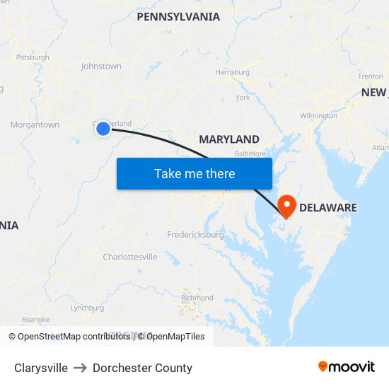 Clarysville to Dorchester County map