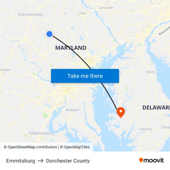 Emmitsburg to Dorchester County map