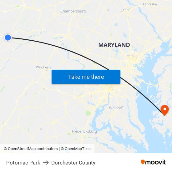 Potomac Park to Dorchester County map