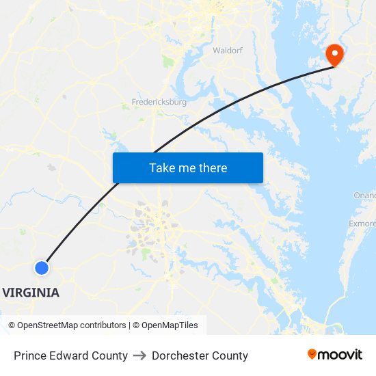 Prince Edward County to Dorchester County map