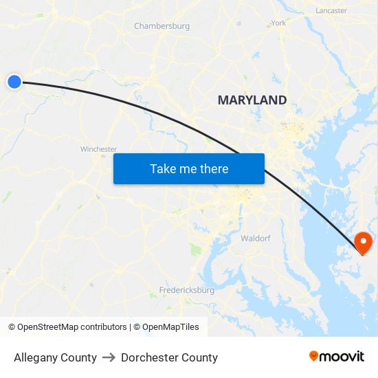 Allegany County to Dorchester County map