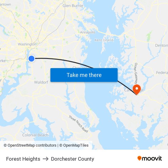 Forest Heights to Dorchester County map