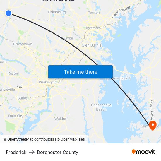 Frederick to Dorchester County map