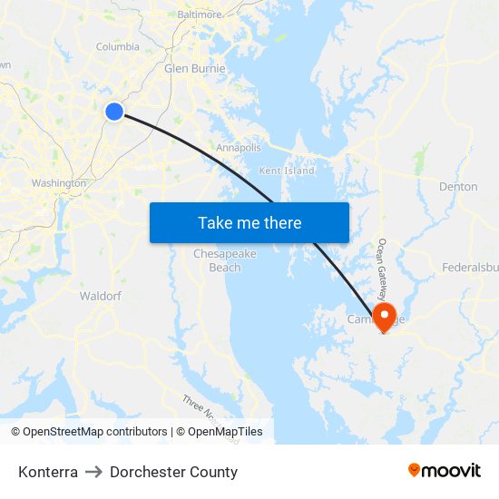 Konterra to Dorchester County map