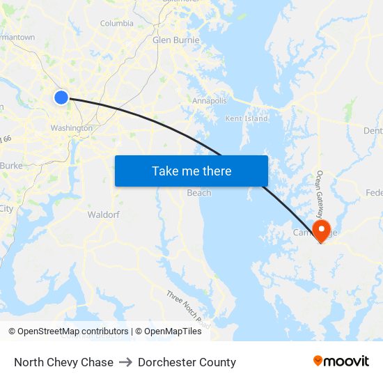 North Chevy Chase to Dorchester County map