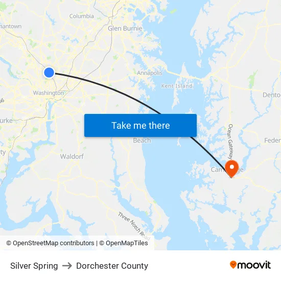 Silver Spring to Dorchester County map