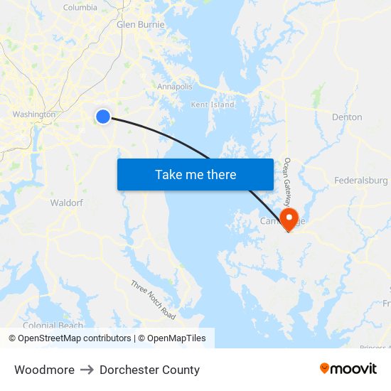 Woodmore to Dorchester County map