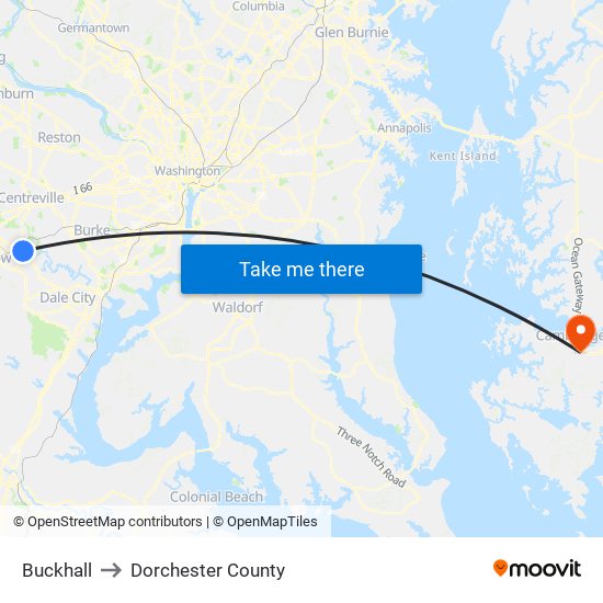 Buckhall to Dorchester County map