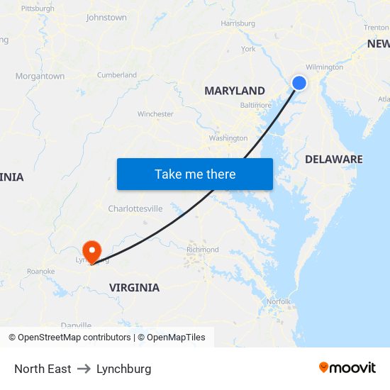 North East to Lynchburg map