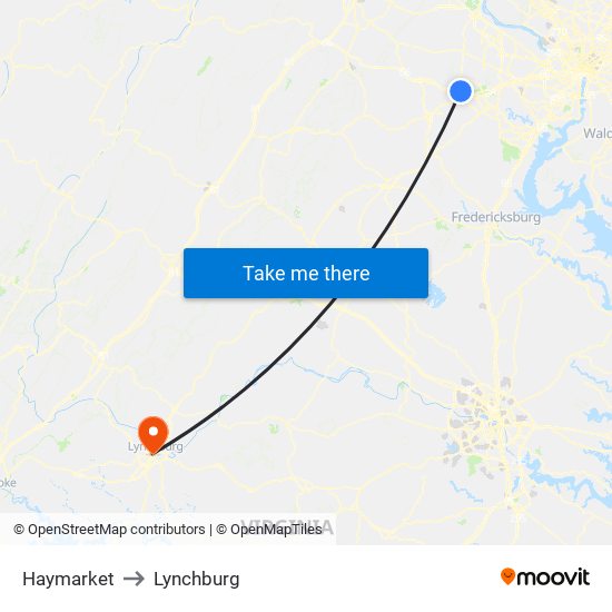 Haymarket to Lynchburg map