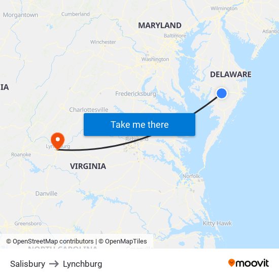 Salisbury to Lynchburg map