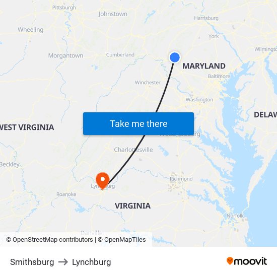 Smithsburg to Lynchburg map