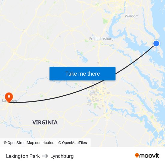 Lexington Park to Lynchburg map