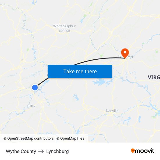 Wythe County to Lynchburg map