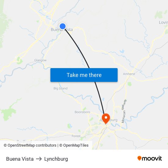 Buena Vista to Lynchburg map