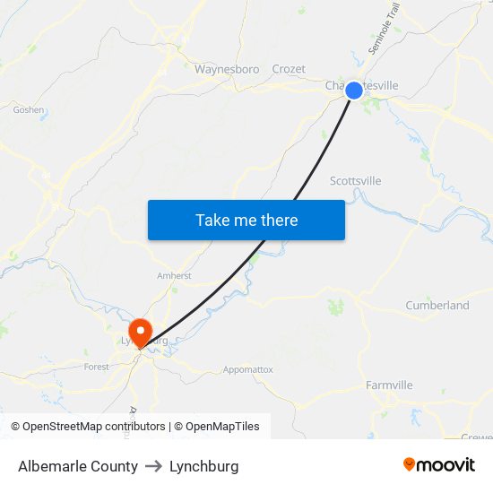 Albemarle County to Lynchburg map