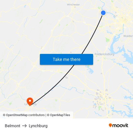 Belmont to Lynchburg map