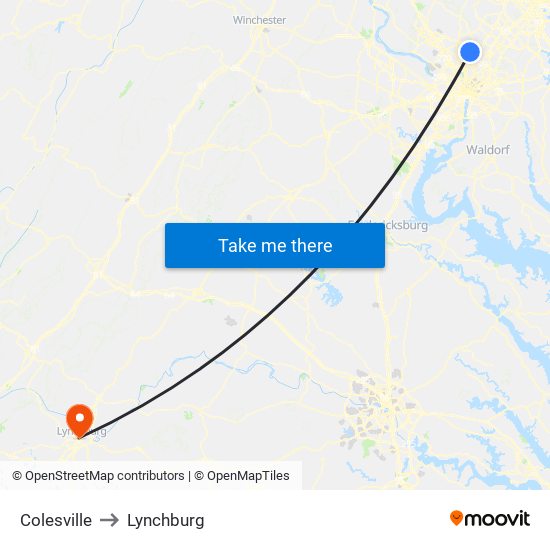 Colesville to Lynchburg map