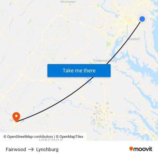 Fairwood to Lynchburg map