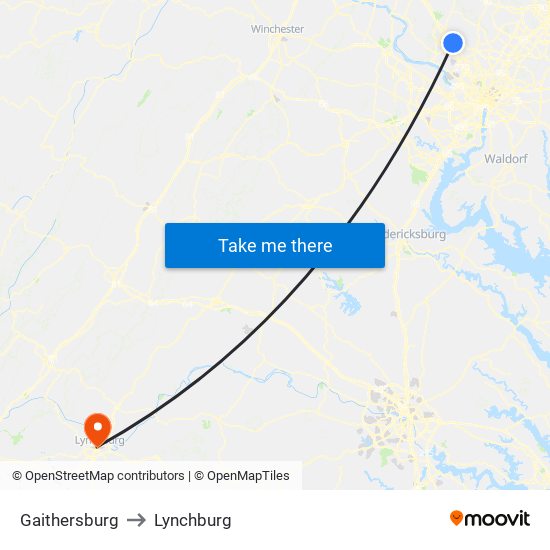 Gaithersburg to Lynchburg map