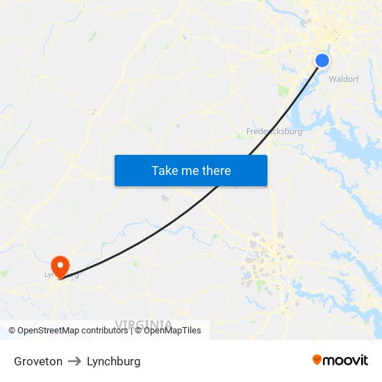 Groveton to Lynchburg map