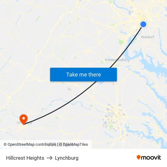 Hillcrest Heights to Lynchburg map