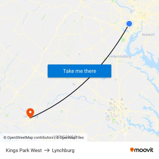 Kings Park West to Lynchburg map