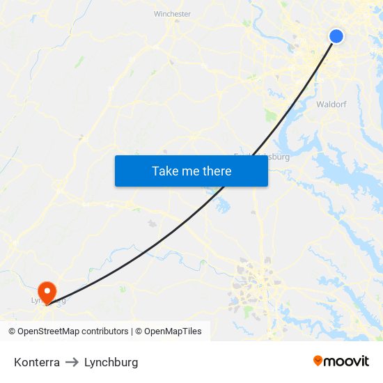 Konterra to Lynchburg map