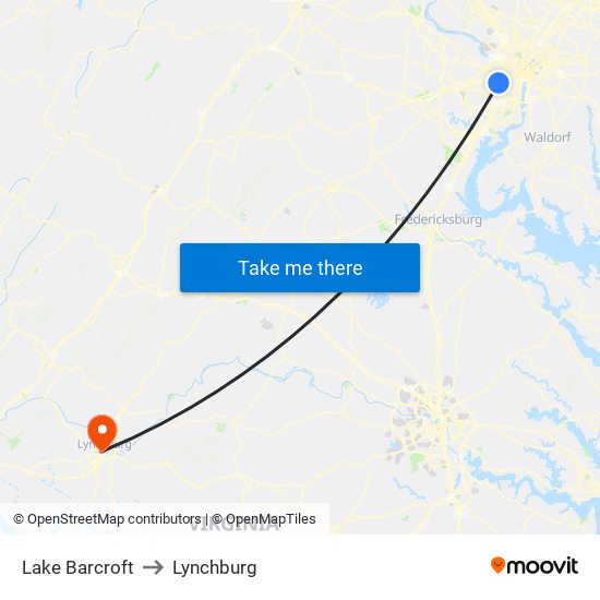 Lake Barcroft to Lynchburg map