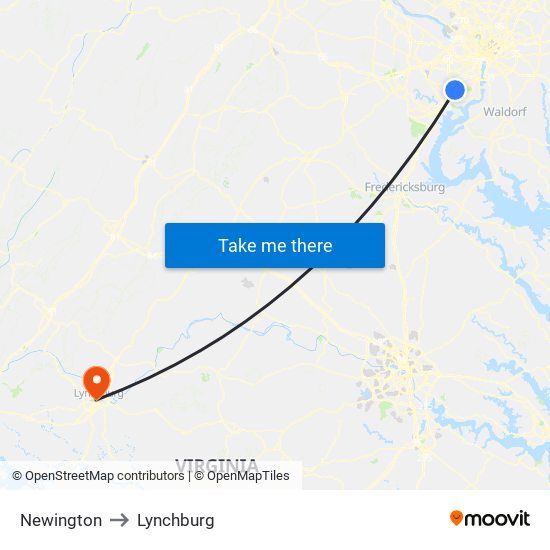 Newington to Lynchburg map