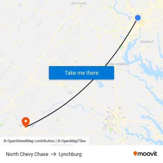 North Chevy Chase to Lynchburg map