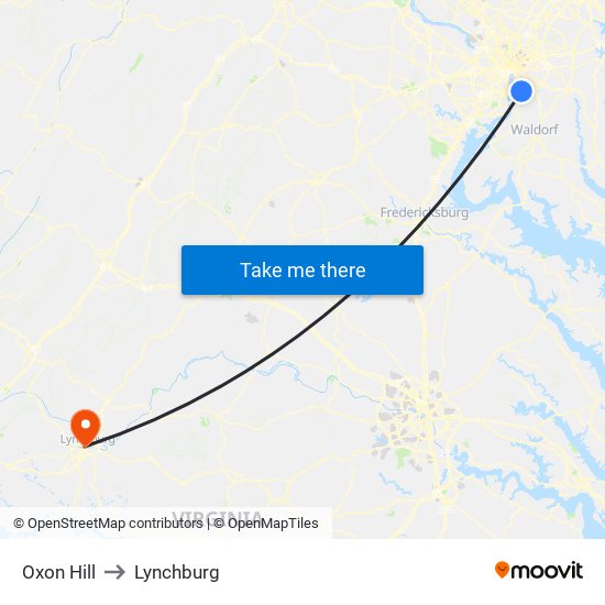 Oxon Hill to Lynchburg map