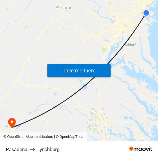 Pasadena to Lynchburg map