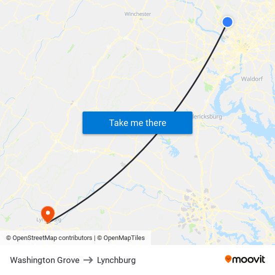 Washington Grove to Lynchburg map