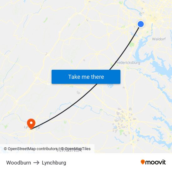 Woodburn to Lynchburg map