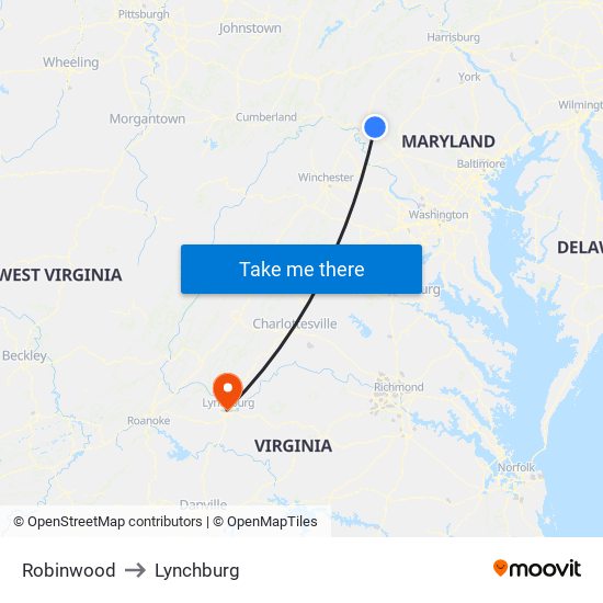 Robinwood to Lynchburg map