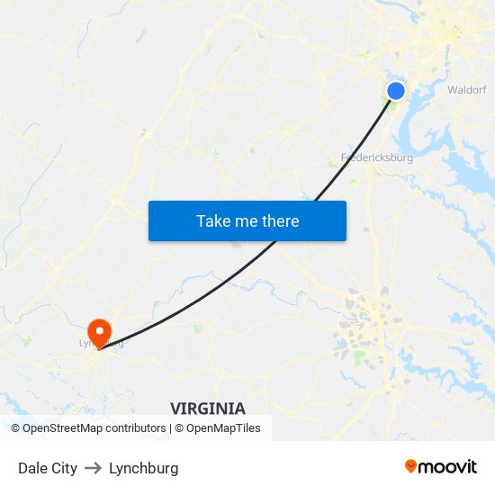 Dale City to Lynchburg map