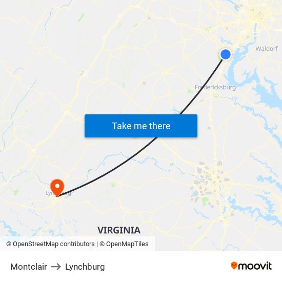 Montclair to Lynchburg map