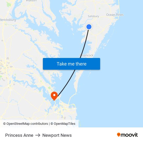 Princess Anne to Newport News map