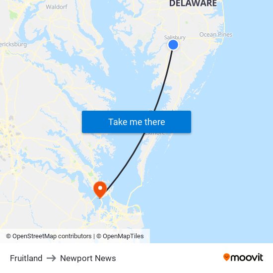 Fruitland to Newport News map