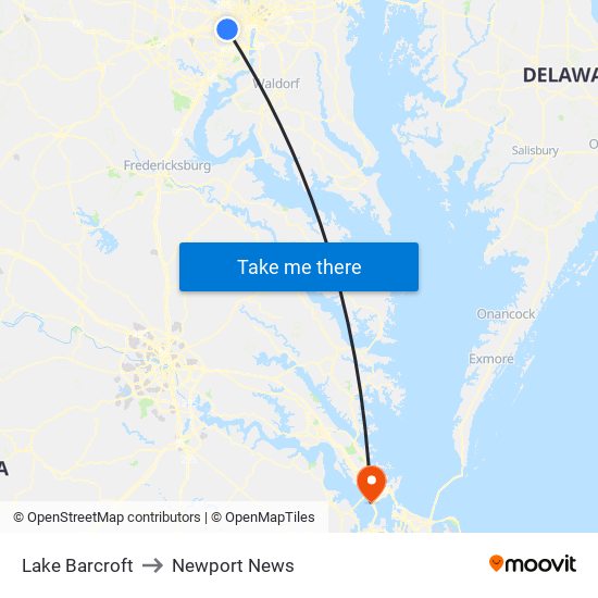 Lake Barcroft to Newport News map