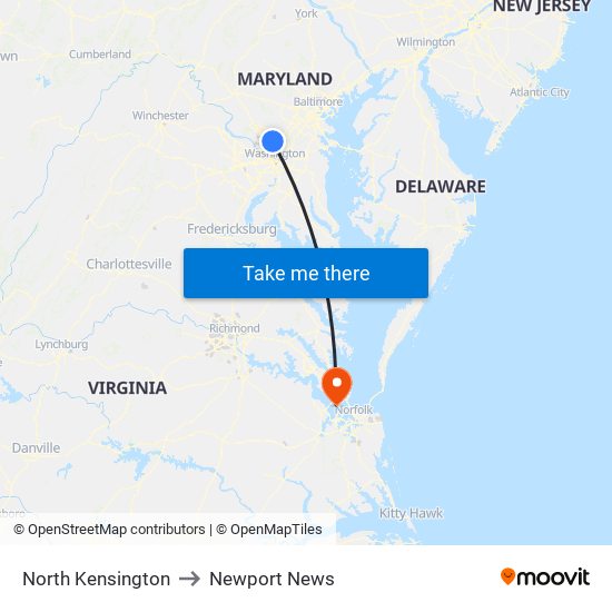 North Kensington to Newport News map