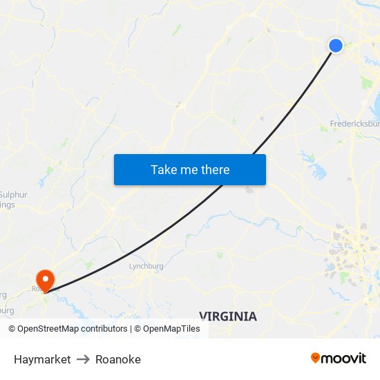 Haymarket to Roanoke map