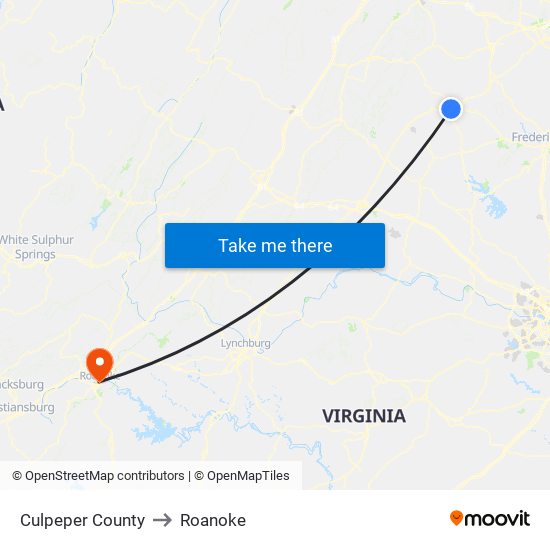 Culpeper County to Roanoke map