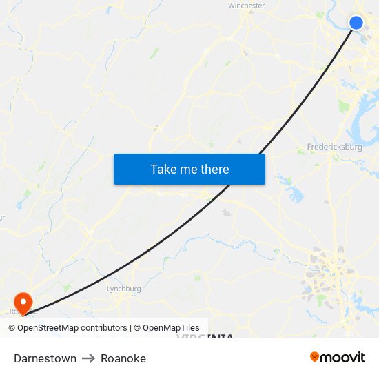 Darnestown to Roanoke map